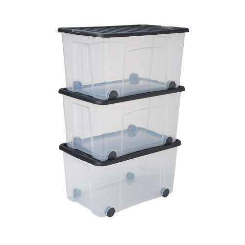 Lot de 3 bacs SUNDIS polypropylene transparent l.38 x H.31 cm, 50 l - SUNDIS