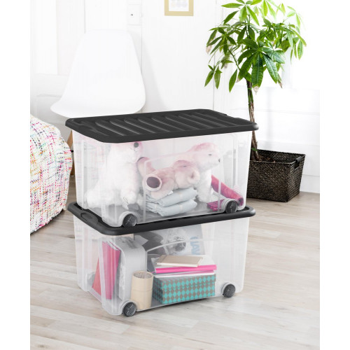 Lot de 3 bacs SUNDIS polypropylene transparent l.38 x H.31 cm, 50 l - SUNDIS