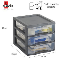 Tour de rangement TAG TOWER A6 SUNDIS, 3 tiroirs, L.21 x l.18 x H.17cm de marque SUNDIS, référence: B9986700