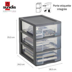 Tour de rangement TAG TOWER A5 SUNDIS, 3 tiroirs, L.24,5 x l.18,5 x H.25,5cm de marque SUNDIS, référence: B9986800
