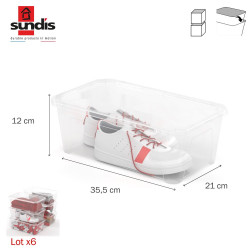 Lot de 6 boîtes plastique transparent SUNDIS, 6L, l.35.5 x P.20.5 x H.12 cm de marque SUNDIS, référence: B9988100