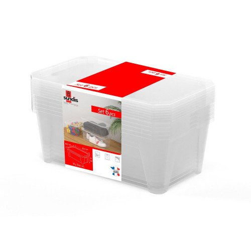 Lot de 6 boîtes plastique transparent SUNDIS, 6L, l.35.5 x P.20.5 x H.12 cm - SUNDIS