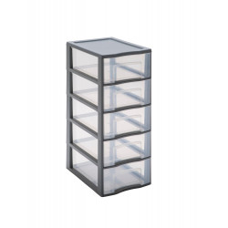 Tour de rangement plastique A4 Tag Tower 5 tiroirs transparents - gris - SUNDIS