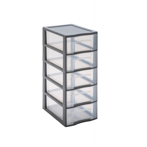 Tour de rangement plastique A4 Tag Tower 5 tiroirs transparents - gris - SUNDIS
