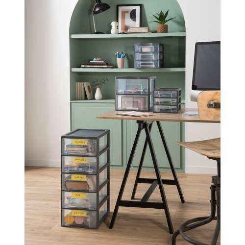 Tour de rangement plastique A4 Tag Tower 5 tiroirs transparents - gris - SUNDIS
