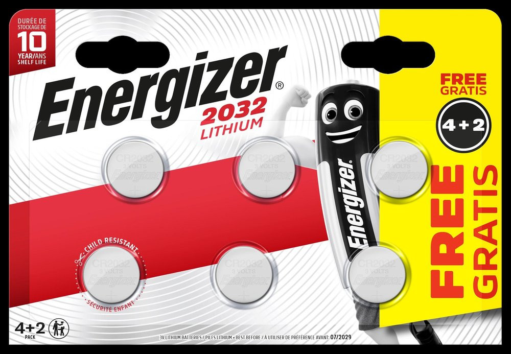 Pile Bouton Cr 2032 Lithium Energizer 240 Mah 3 V 6 Pc - vue 3