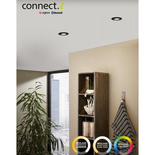 Kit 1 spot encastré connecté Zigbee bluetooth Saliceto blanc/couleurs, rond noir - Eglo
