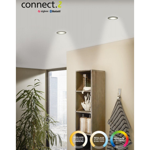 Kit 1 spot encastré connecté Zigbee bluetooth Saliceto blanc/couleurs, rond noir - Eglo