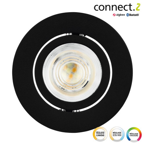 Kit 1 spot encastré connecté Zigbee bluetooth Saliceto blanc/couleurs, rond noir - Eglo