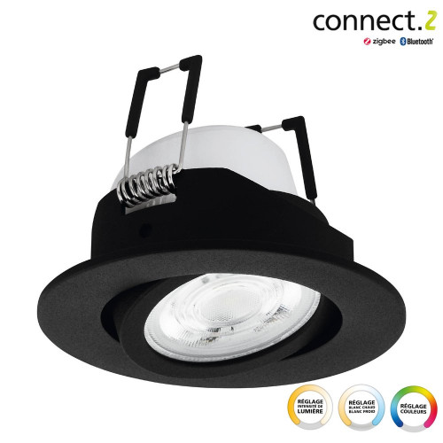 Kit 1 spot encastré connecté Zigbee bluetooth Saliceto blanc/couleurs, rond noir - Eglo