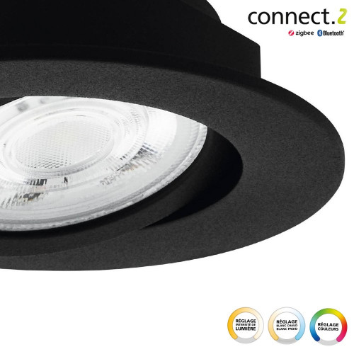 Kit 1 spot encastré connecté Zigbee bluetooth Saliceto blanc/couleurs, rond noir - Eglo