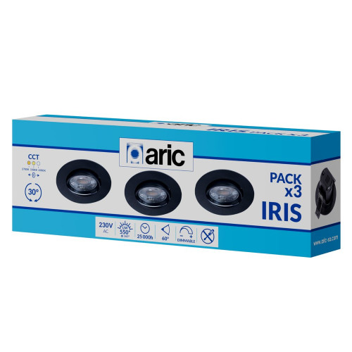 Lot de 3 spots encastrés Iris led orientables, CCT, dimmable, 550 lumens rond no - ARIC