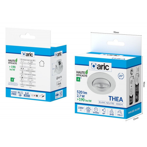 Spot encastré Thea led orientable classe A 4000K 520 lumens IP44 rond blanc ARIC - ARIC