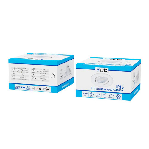 Spot encastré Iris led orientable CCT, dimmable, 550 lm, rond blanc, ARIC - ARIC