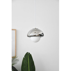 Suspension Pop champi verre, chrome, Diam.25 cm, E27 - EXAGON