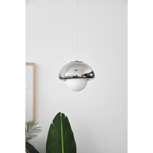 Suspension Pop champi verre, chrome, Diam.25 cm, E27 - EXAGON