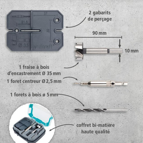 Kit montage charnières WOLFCRAFT - WOLFCRAFT