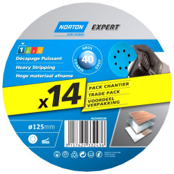 Lot de 14 disques abrasifs l.125 x L.125 mm grain 40 de marque NORTON, référence: B10021100