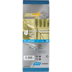 Lot de 4 bandes abrasives NORTON, 75 x 457 mm, grains 50 de marque NORTON, référence: B10022700