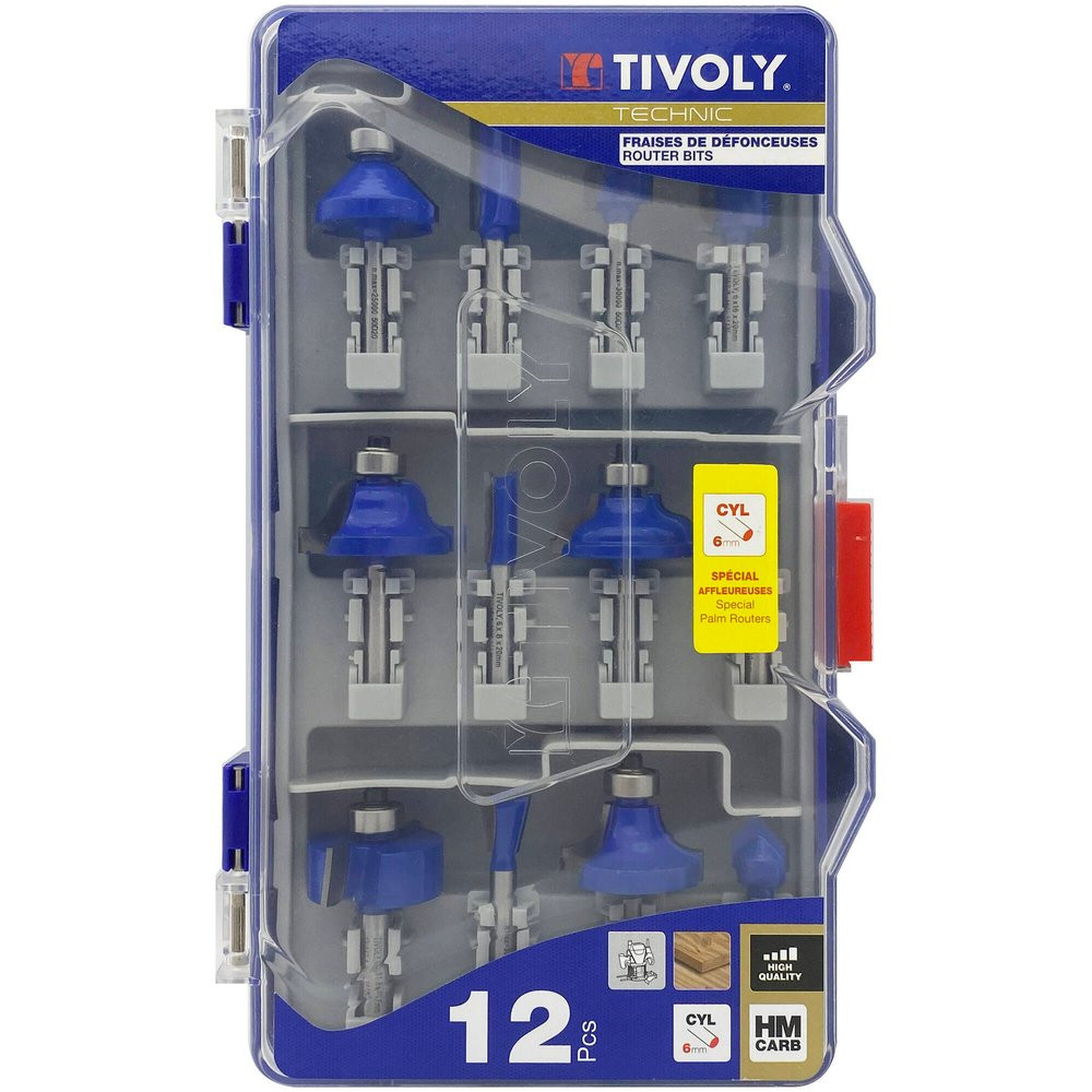 Fraises de défonceuse TIVOLY X12 Lame carbure Queue 6mm Coffret 12 pièces - vue 2