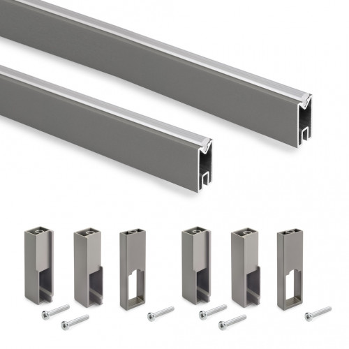 Lot de 2 rails de penderie Luxe 1150 mm - titane avec supports - EMUCA