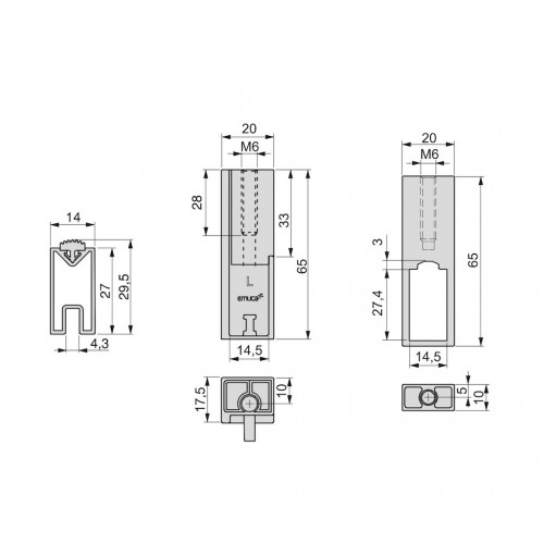 Lot de 2 rails de penderie Luxe 1150 mm - titane avec supports - EMUCA