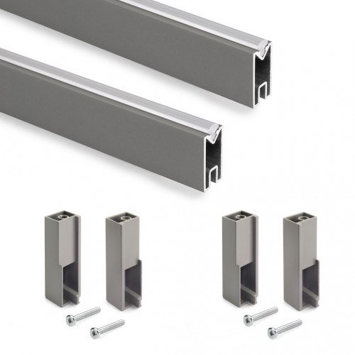 Lot de 2 rails de penderie Luxe 750 mm - titane avec supports - EMUCA
