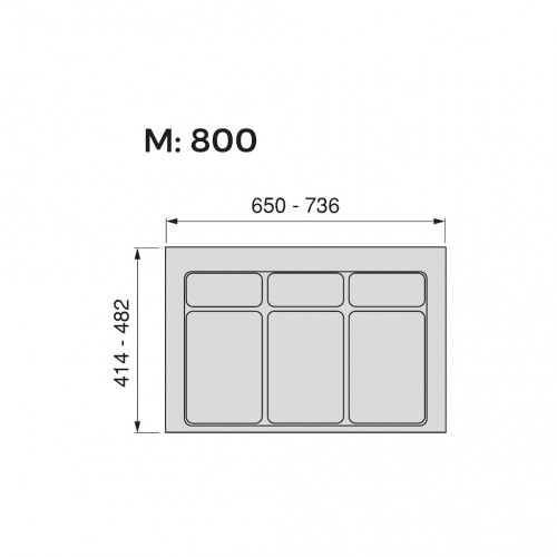Base Emuca Recycle pour tiroir de cuisine 800 mm - 3 compartiments noir - EMUCA