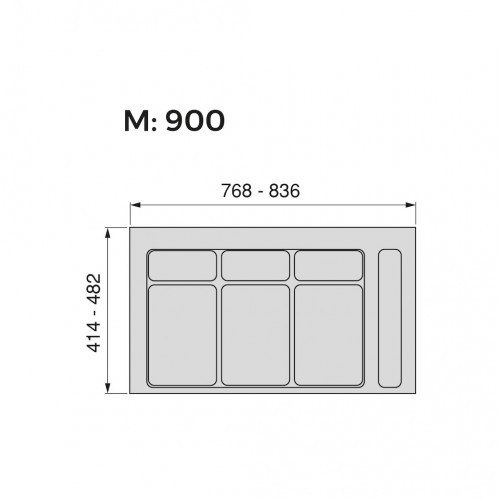 Base Emuca Recycle pour tiroir de cuisine 900 mm - 3 compartiments noir - EMUCA