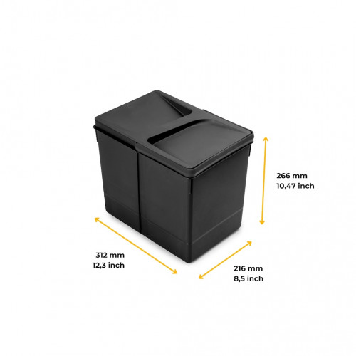 Bac de tri Emuca Recycle pour tiroir de cuisine - 15 L noir - EMUCA