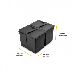 Lot de 2 bacs de tri Emuca Recycle pour tiroir de cuisine - 2 x 15 L noir - EMUCA