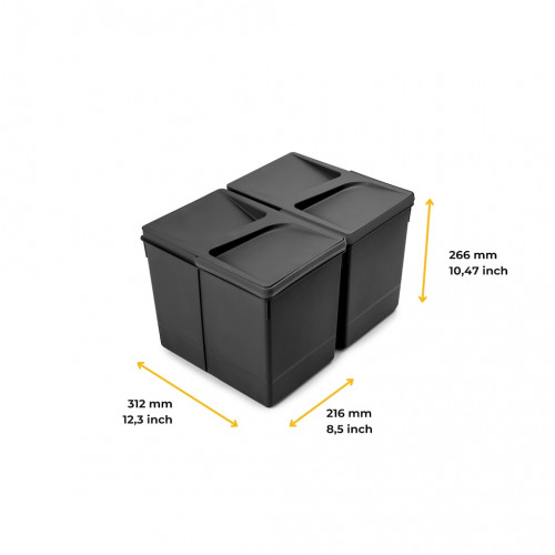 Lot de 2 bacs de tri Emuca Recycle pour tiroir de cuisine - 2 x 15 L noir - EMUCA