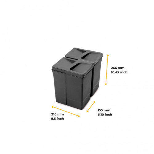 Lot de 2 bacs de tri Emuca Recycle pour tiroir de cuisine - 2 x 7 L noir - EMUCA