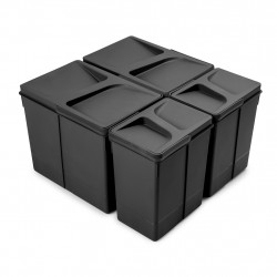 Lot de 4 bacs de tri Emuca Recycle pour tiroir de cuisine - 2 x 15 L et 2 x 7 L noir de marque EMUCA, référence: B10029800