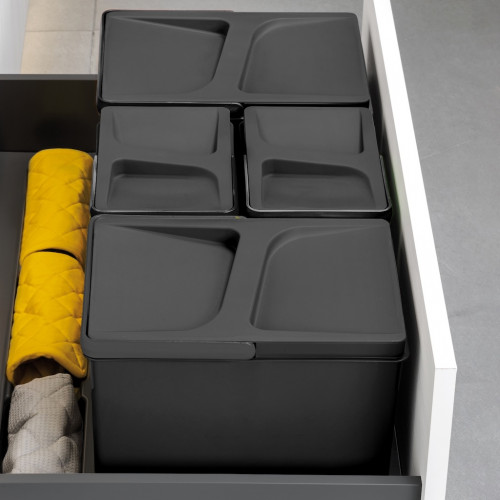 Lot de 4 bacs de tri Emuca Recycle pour tiroir de cuisine - 2 x 15 L et 2 x 7 L noir - EMUCA