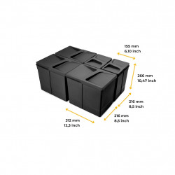 Lot de 5 bacs de tri Emuca Recycle pour tiroir de cuisine - 3 x 15 L et 2 x 7 L noir - EMUCA