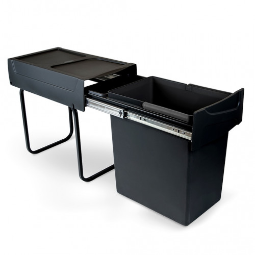 Poubelle de tri Emuca Recycle 20 L - fixation bas de caisson extraction manuelle noir - EMUCA