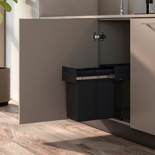 Poubelle de tri Emuca Recycle 20 L - fixation bas de caisson extraction manuelle noir - EMUCA