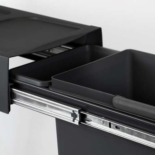 Poubelle de tri Emuca Recycle 20 L - fixation bas de caisson extraction manuelle noir - EMUCA
