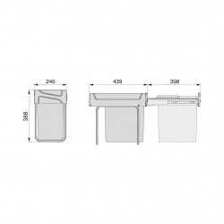 Poubelle de tri Emuca Recycle 20 L - fixation bas de caisson extraction manuelle noir - EMUCA