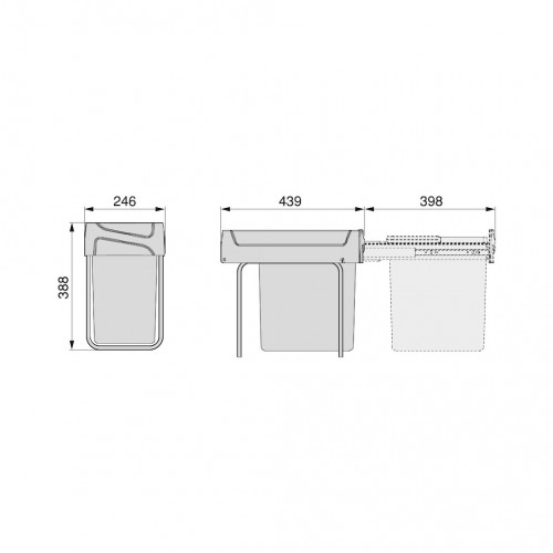 Poubelle de tri Emuca Recycle 20 L - fixation bas de caisson extraction manuelle noir - EMUCA