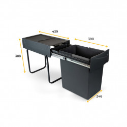 Poubelle de tri Emuca Recycle 20 L - fixation bas de caisson extraction manuelle noir - EMUCA
