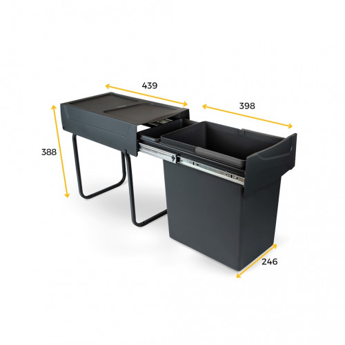 Poubelle de tri Emuca Recycle 20 L - fixation bas de caisson extraction manuelle noir - EMUCA
