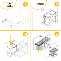 Poubelle de tri Emuca Recycle 20 L - fixation bas de caisson extraction manuelle noir - EMUCA