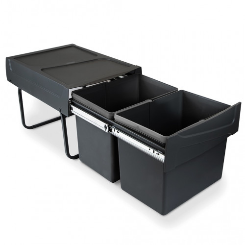 Poubelle de tri Emuca Recycle 2 x 15 L - fixation bas de caisson extraction manuelle noir - EMUCA
