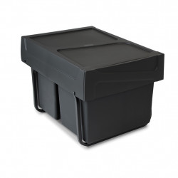 Poubelle de tri Emuca Recycle 2 x 15 L - fixation bas de caisson extraction manuelle noir - EMUCA