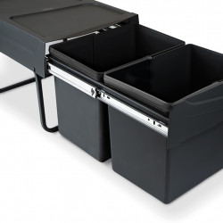 Poubelle de tri Emuca Recycle 2 x 15 L - fixation bas de caisson extraction manuelle noir - EMUCA