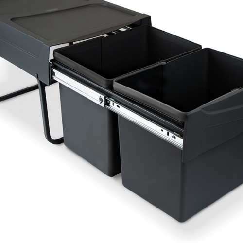 Poubelle de tri Emuca Recycle 2 x 15 L - fixation bas de caisson extraction manuelle noir - EMUCA