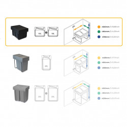 Poubelle de tri Emuca Recycle 2 x 15 L - fixation bas de caisson extraction manuelle noir - EMUCA
