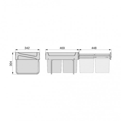 Poubelle de tri Emuca Recycle 2 x 15 L - fixation bas de caisson extraction manuelle noir - EMUCA